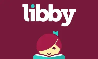 picture featuring the Libby software logo featuring Libby's head reading book with a bookmark hairpin