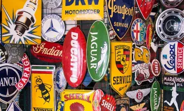 collection of car-related company stickers representing trademarks