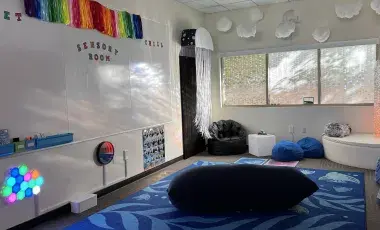 Sensory room with various equipment and lighting