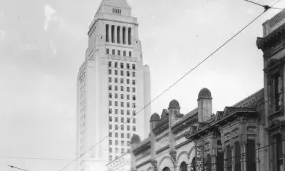 Los Angeles City Hall in background of downtown