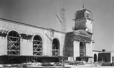 historic photo of Union Station under construciton