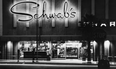 exterior of Schwab’s Restaurant at night