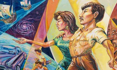 Detail from mural with two people