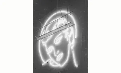 Neon portrait on the exterior of the Earl Carroll Theatre on Sunset Boulevard