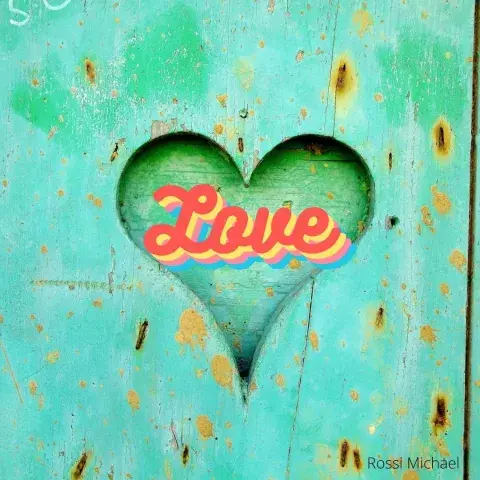 The word “Love” inside a turquoise heart shape.
