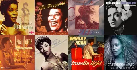 8 album covers of women jazz musicians