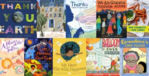 Collage of thank you books
