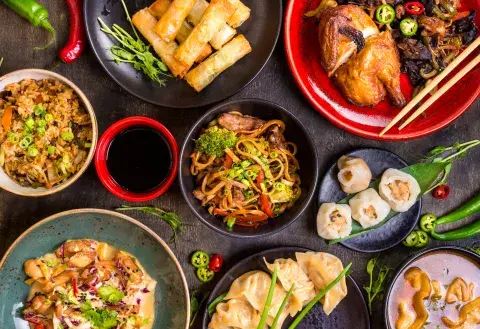 Famous Chinese cuisine dishes on table
