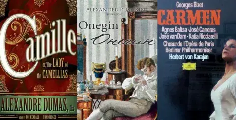 Collage of great operas adapted from classic books