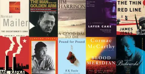 Collage of tough guy books