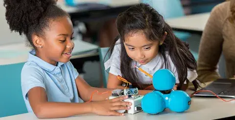 Young girls working on a science project
