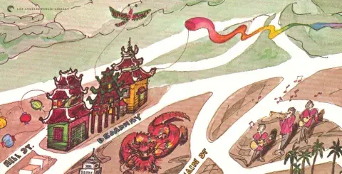 The Junior League created this tourist map in 1980 showing a festive looking Chinatown 