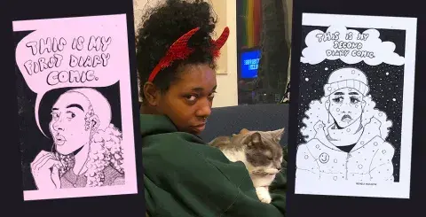 Mick Washington and her two zines, This Is My First Diary Comic and This Is My Second Diary Comic