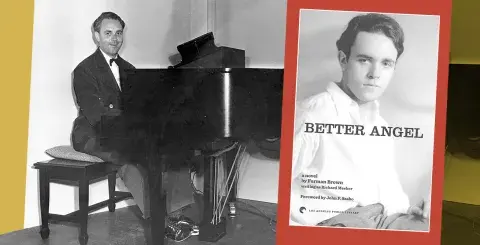 Forman Brown seated at the piano at Turnabout Theatre. Brown's novel, Better Angel