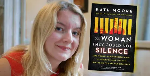 Author Kate Moore and her latest book, The Woman They Could Not Silence