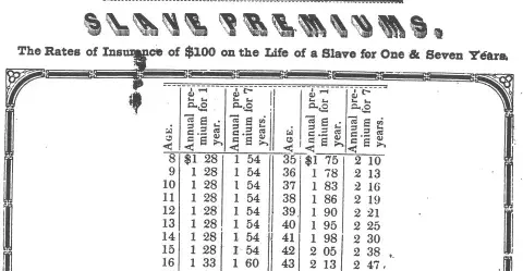 Slave Premiums table