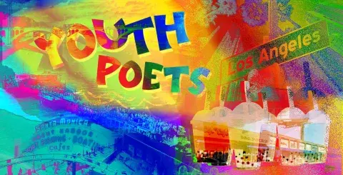 Colorful photo illustration with text Youth Poets