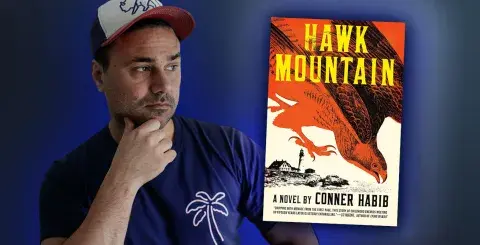 Author Conner Habib and his debut novel, Hawk Mountain