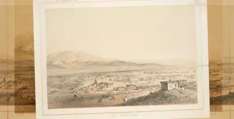 Hansen sketch of Los Angeles after statehood. A War Department publication in 1856, “Reports of Explorations and Surveys”