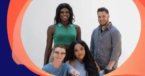 4 queer teens smiling