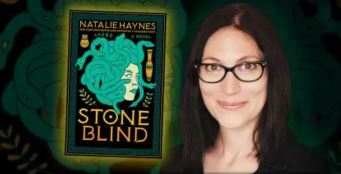 Author Natalie Haynes and her latest novel, Stone Blind