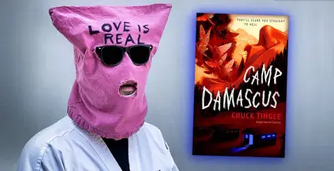 Author Chuck Tingle and his latest novel, Camp Damascus