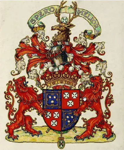 Groovy, complicated heraldic achievement