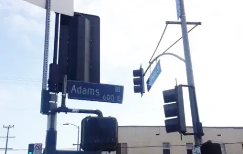 The intersection of Adams and San Pedro today
