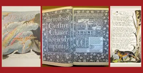 William Blake's Visions of the Daughters of Albion, woodcut image from the Kelmscott Press and "The Tyger" from Songs of Experience