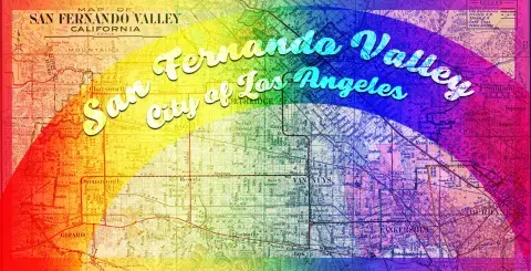 Pride colors over 20th century map of San Fernando Valley