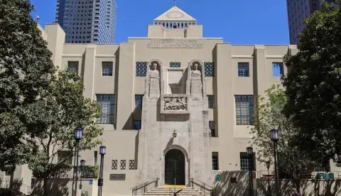 Los Angeles Public Library - Central Library  West Entrance. Architect Bertram Grosvenor Goodhue. Photo credit: Mark Sugiarto