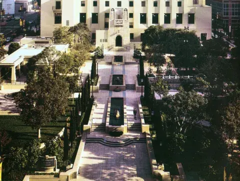 View of Central Library and the Maguire Gardens