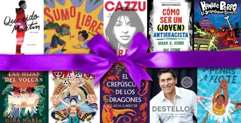 10 book covers with a bow around them