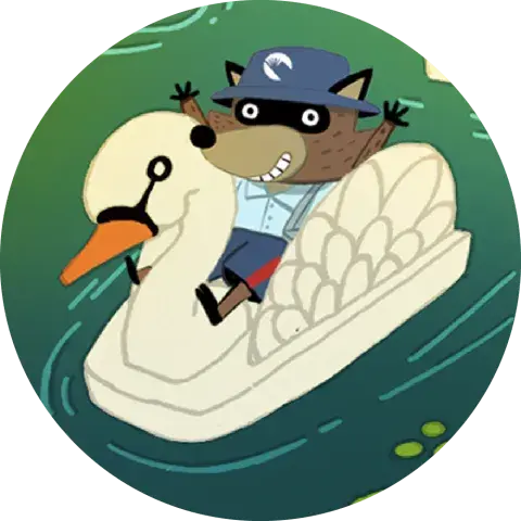 raccoon on a swan float