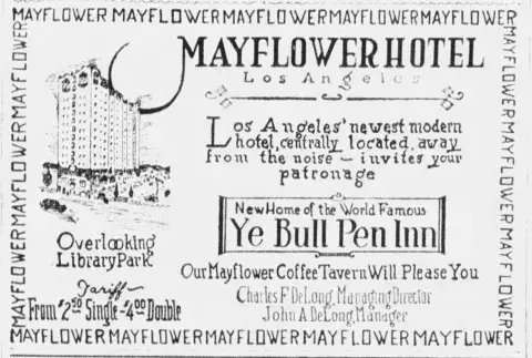 Mayflower Hotel at 535 S. Grand Avenue advertisement 1928