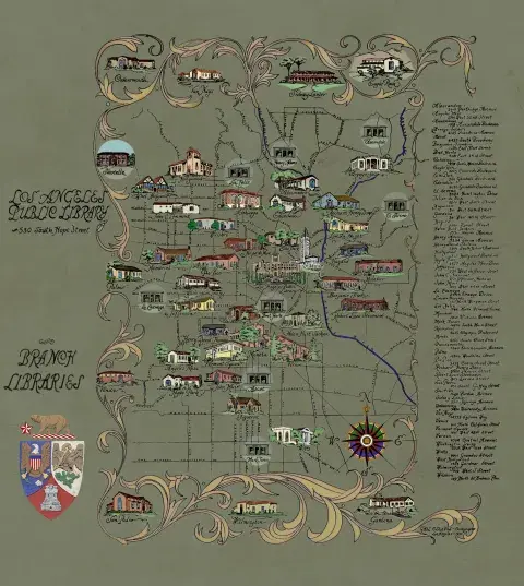 map of lapl branch library system 1960s
