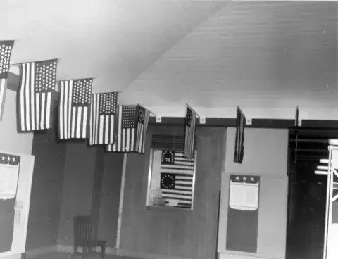 American flags in Central Library 1962