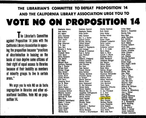 Defeat Prop 14 advertisement, 1962