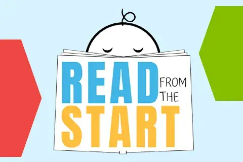 cartoon baby reading a book