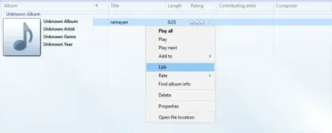 Screenshot of the right click menu, highlighting "edit."