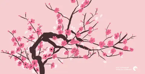 Illustration of a blooming cherry blossom tree.