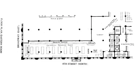Floor plan of the Eastern Room showing the General Reading Room and Lobby.