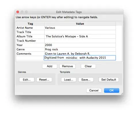 Audacity metadata