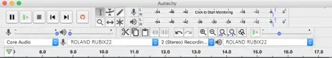 Audacity software control panel.