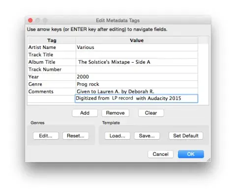 Audacity metadata