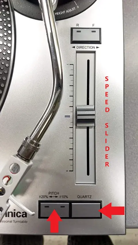 photo demonstrating where the pitch and quartz controls are
