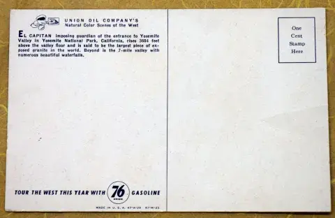 back offers a description of the photo and an advert for an oil company