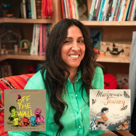 Author Juana Martinez-Neal and the cover of her two books