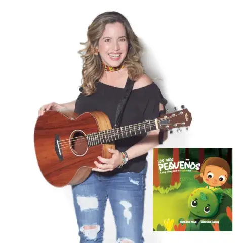 Performer Nathalia and the cover of her book