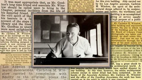 newspaper collage with Carleton M. Winslow in the center
